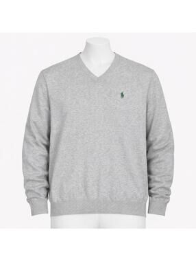 Polo Ralph Lauren Pima Cotton V-Neck Sweater Men Size S Preppy Grey Pony Knit